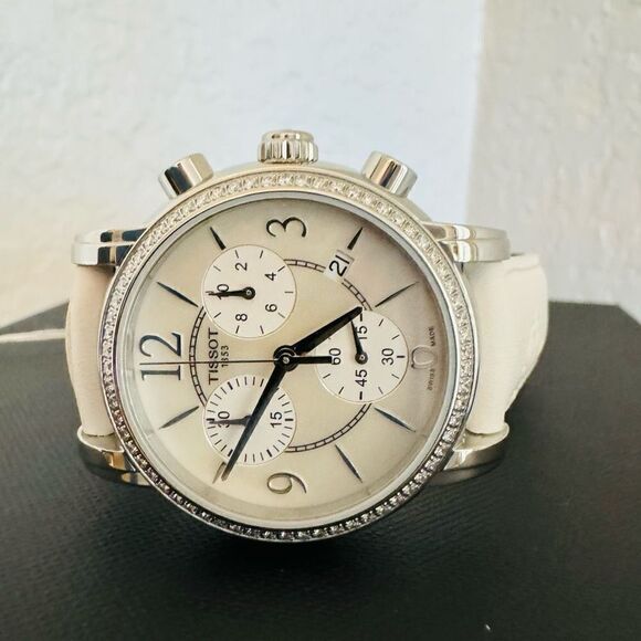 Tissot Women's Dressport Diamond Synthetic Leather Watch, 35mm, White Pearl, NWT - Picture 2 of 16